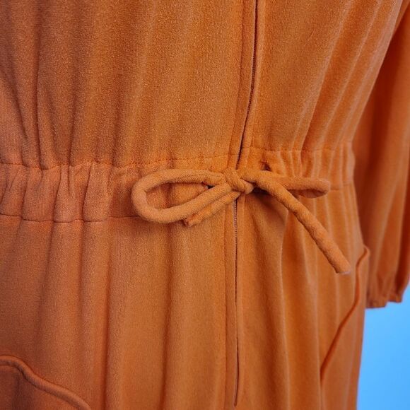 VINTAGE 70s dress orange tangerine long sleeve zip up maxi dress disco collar M - Picture 3 of 15